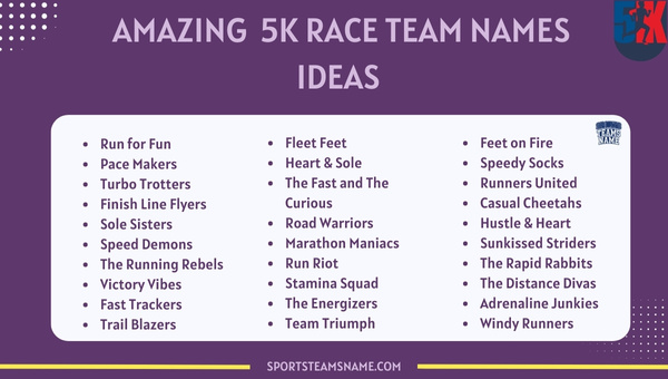 Amazing 5K Race Team Names Ideas 