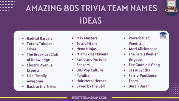 Amazing 80s Trivia Team Names Ideas 