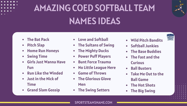 Amazing Coed Softball Team Names Ideas