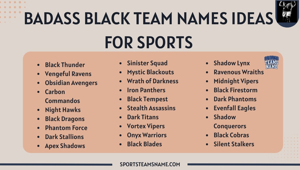 Badass Black Team Names Ideas for Sports