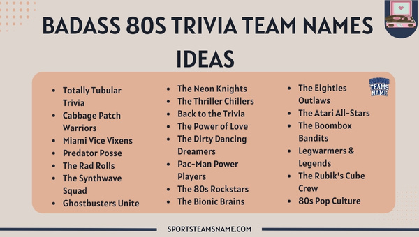 Badass 80s Trivia Team Names Ideas 