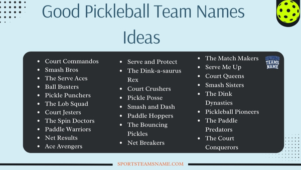 Good Pickleball Team Names 
Ideas 