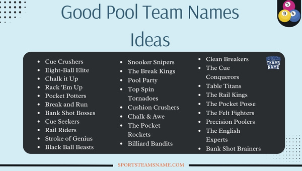 Good Pool Team Names Ideas