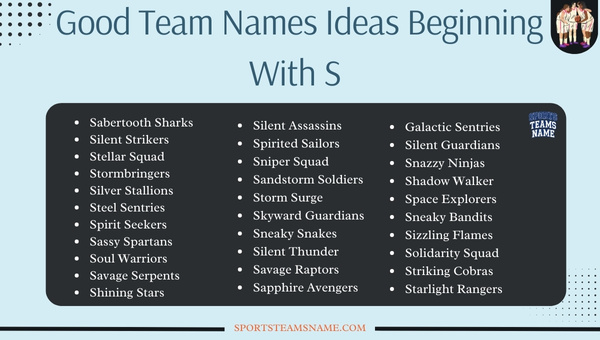 Good Team Names Ideas Beginning With S 