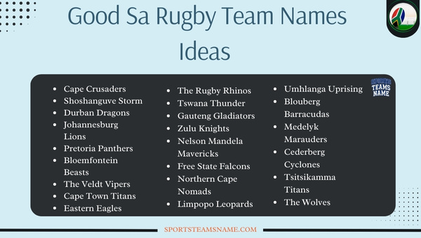 Good Sa Rugby Team Names Ideas 