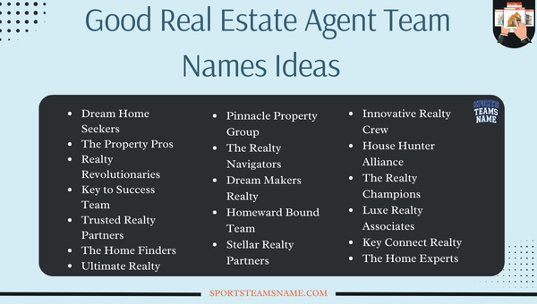 Good Real Estate Agent Team Names Ideas 