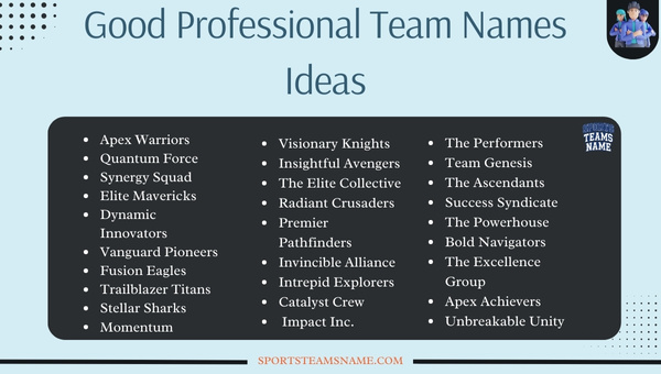 Good Professional Team Names  Ideas