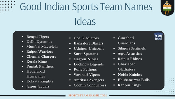 Good Indian sports Team names Ideas