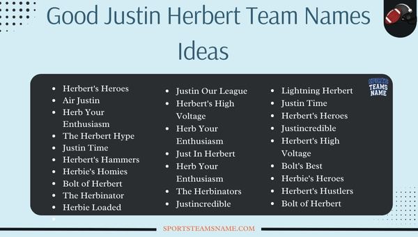 Good Justin Herbert Team Names Ideas
