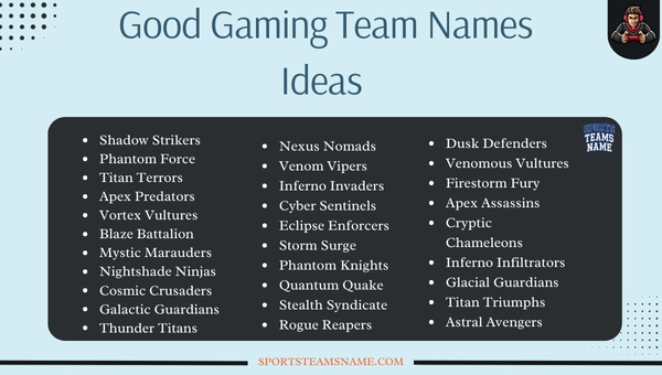 Good Gaming Team Names Ideas 