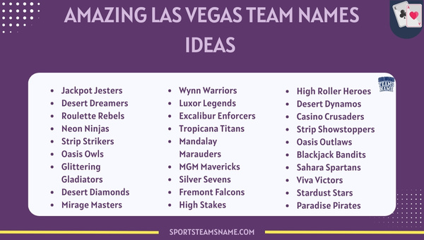 Amazing Las Vegas Team Names 
Ideas 