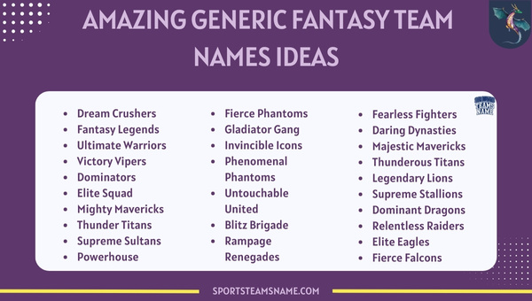 Amazing Generic Fantasy Team Names Ideas 