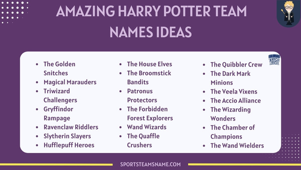 Amazing Harry Potter Team Names Ideas 
