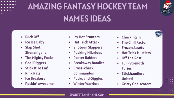 Amazing Fantasy Hockey Team Names Ideas