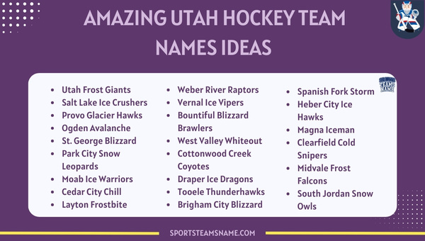 Amazing Utah Hockey Team Names Ideas 