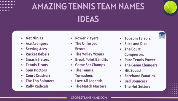 Amazing Tennis Team Names  Ideas