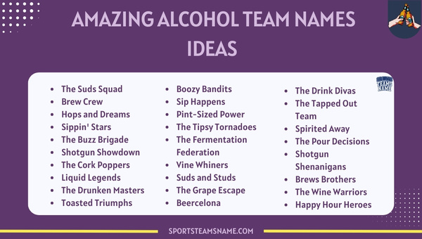 Amazing Alcohol Team Names Ideas 