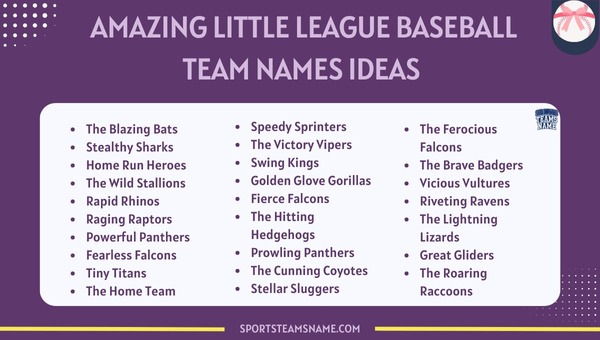 Amazing Little League Baseball Team Names Ideas 