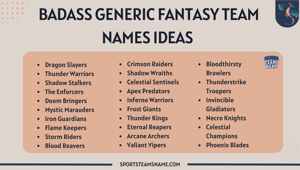 Badass Generic Fantasy Team Names Ideas 