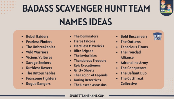 Badass Scavenger Hunt Team Names Ideas