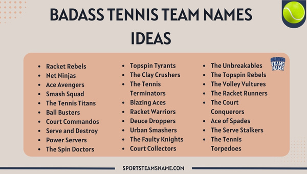 Badass Tennis Team Names  Ideas