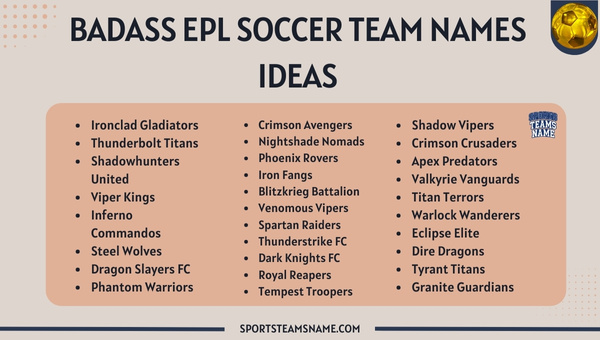 Badass EPL Soccer Team Names Ideas 