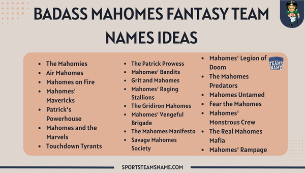 Badass Mahomes Team Names Ideas 