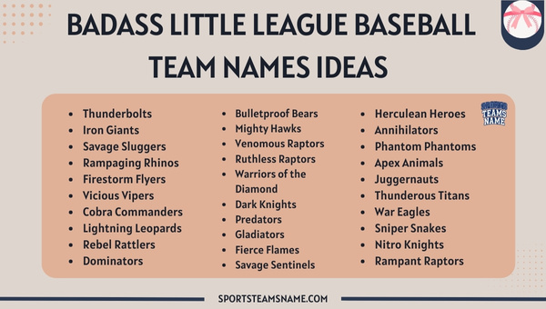 Badass Little League Baseball Team Names Ideas 