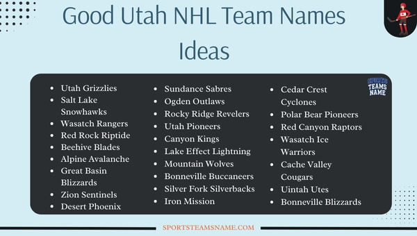 Good Utah NHL Team Names Ideas 