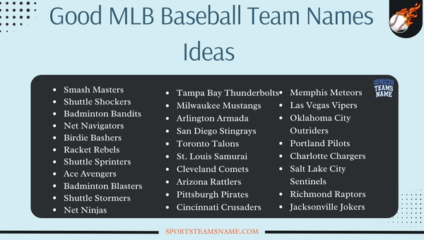Good MLB Baseball Team Names Ideas
