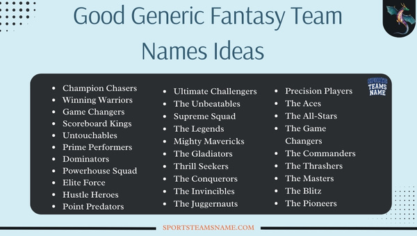 Good Generic Fantasy Team Names Ideas 