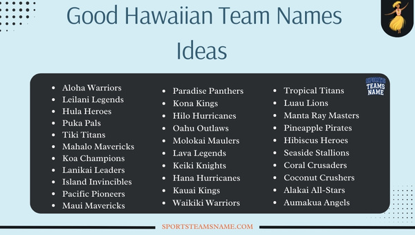 Good Hawaiian Team Names Ideas 