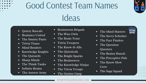 Good Contest Team Names Ideas 