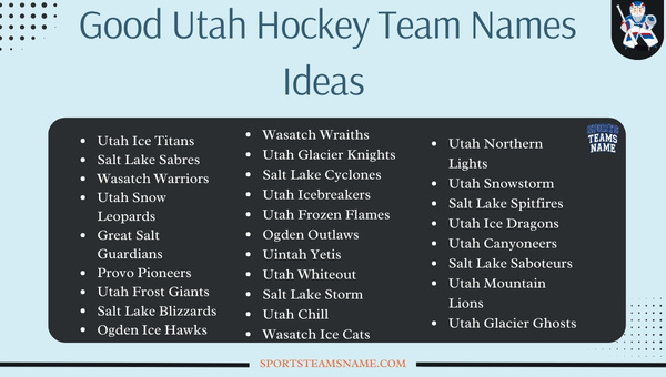 Good Utah Hockey Team Names Ideas 