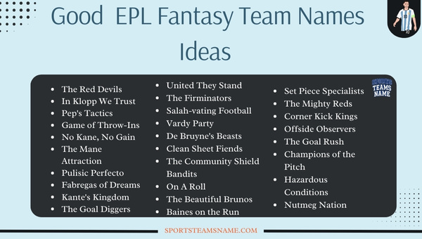 Good EPL Fantasy Team Names Ideas