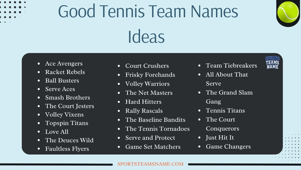 Good Tennis Team Names 
Ideas