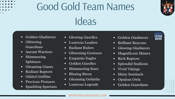 Good Gold Team Names Ideas