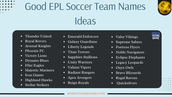 Good EPL Soccer Team Names Ideas