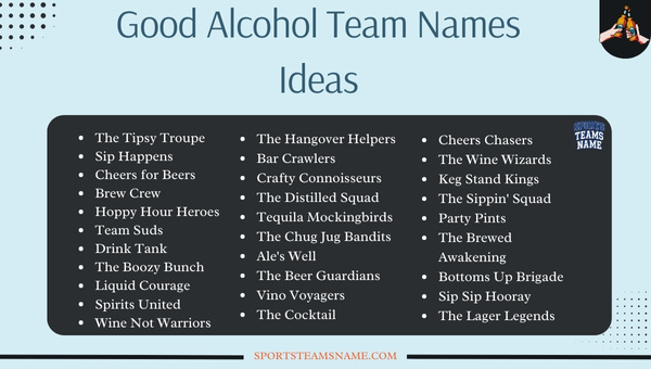 Good Alcohol Team Names Ideas 