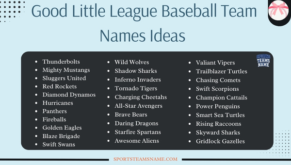Good Little League Baseball Team Names Ideas 