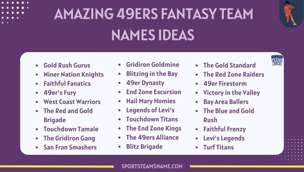 Amazing 49ers Fantasy Team Names Ideas