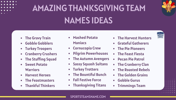 Amazing Thanksgiving Team Names Ideas 