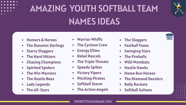 Amazing Youth Softball Team Names Ideas