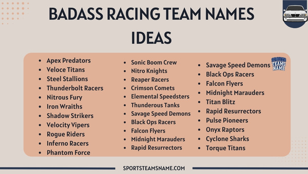 Badass Racing Team Names Ideas 