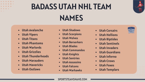 Badass UTAH NHL Team Names Ideas