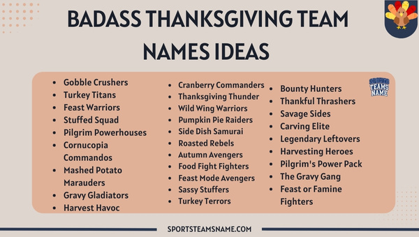 Badass Thanksgiving Team Names Ideas 