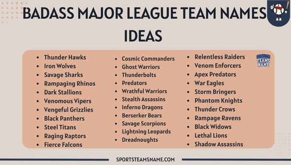 Badass Major League Team Names Ideas 