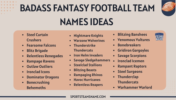 Badass Fantasy Football Team Names Ideas 