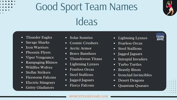 Good Sports Team Names Ideas