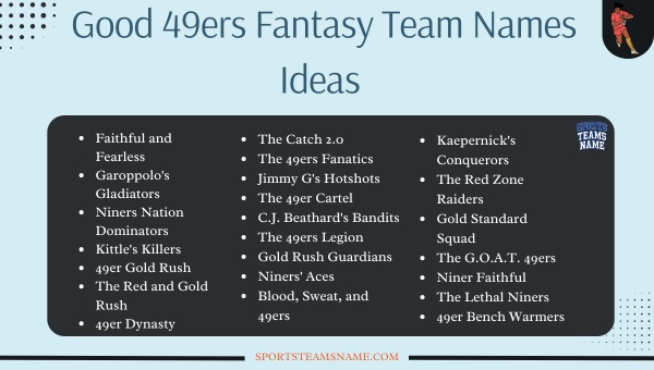 Good 49ers Fantasy Team Names Ideas